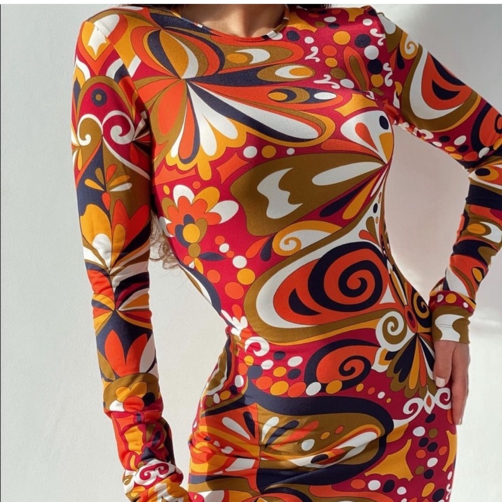 Zara Multi Printed Mini Dress  Long sleeve round neckline - Picture 2 of 12